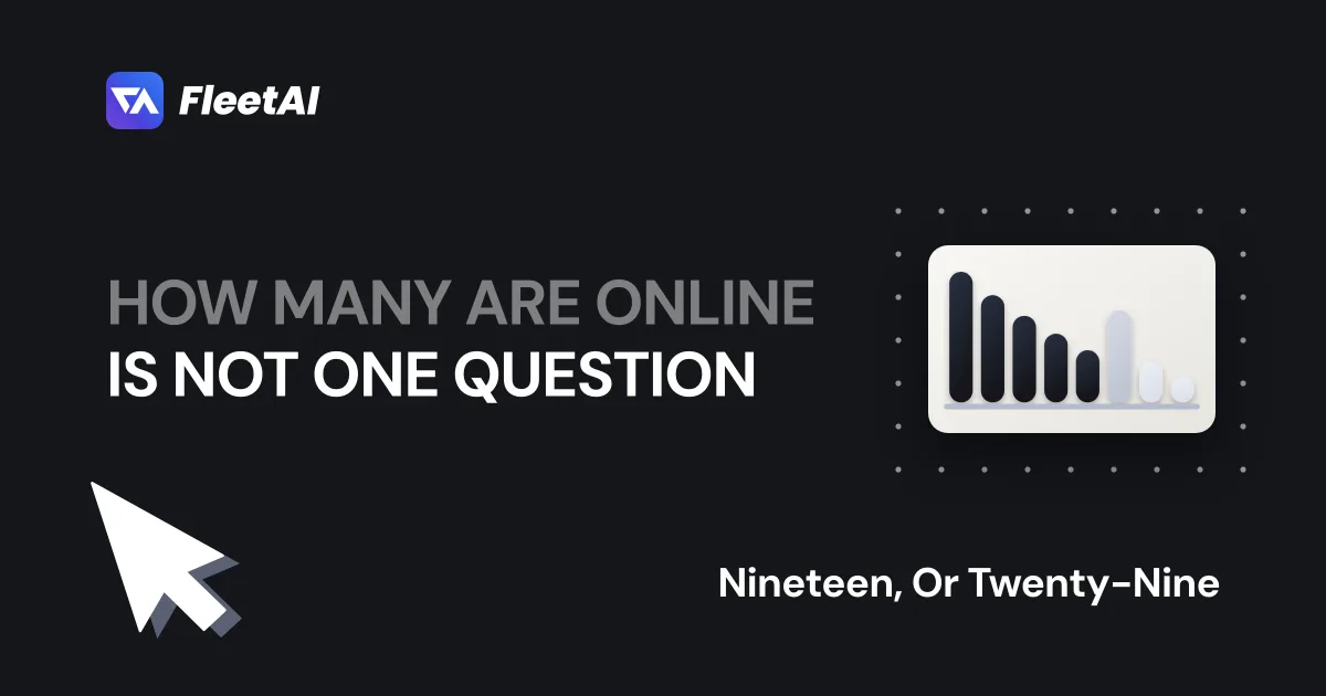Cover: “How many are online is not one question” — eight bars in three tones, five of them counted as connected