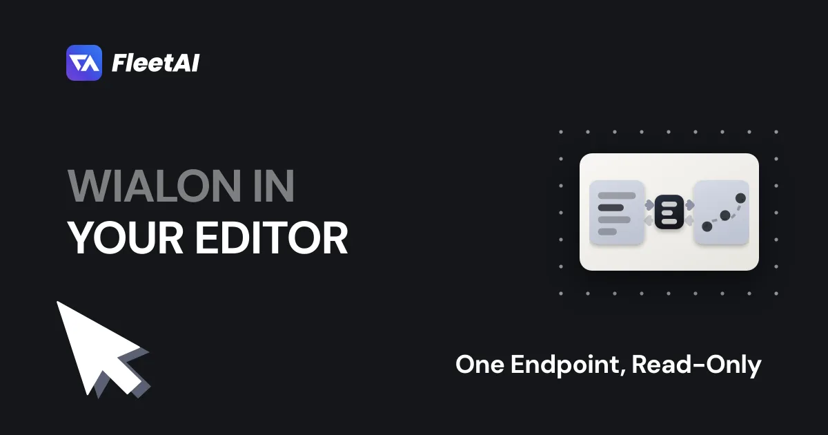Cover: “Wialon in your editor” — an editor, the endpoint between, and the fleet it reads