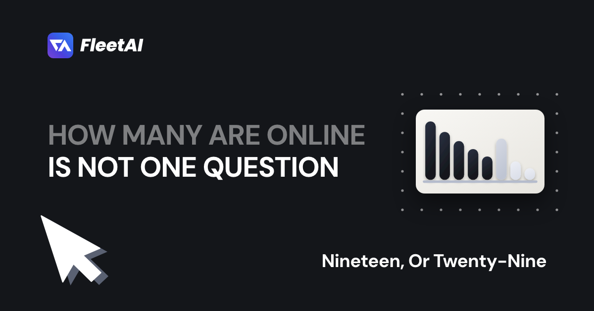 Cover: “How many are online is not one question” — eight bars in three tones, five of them counted as connected