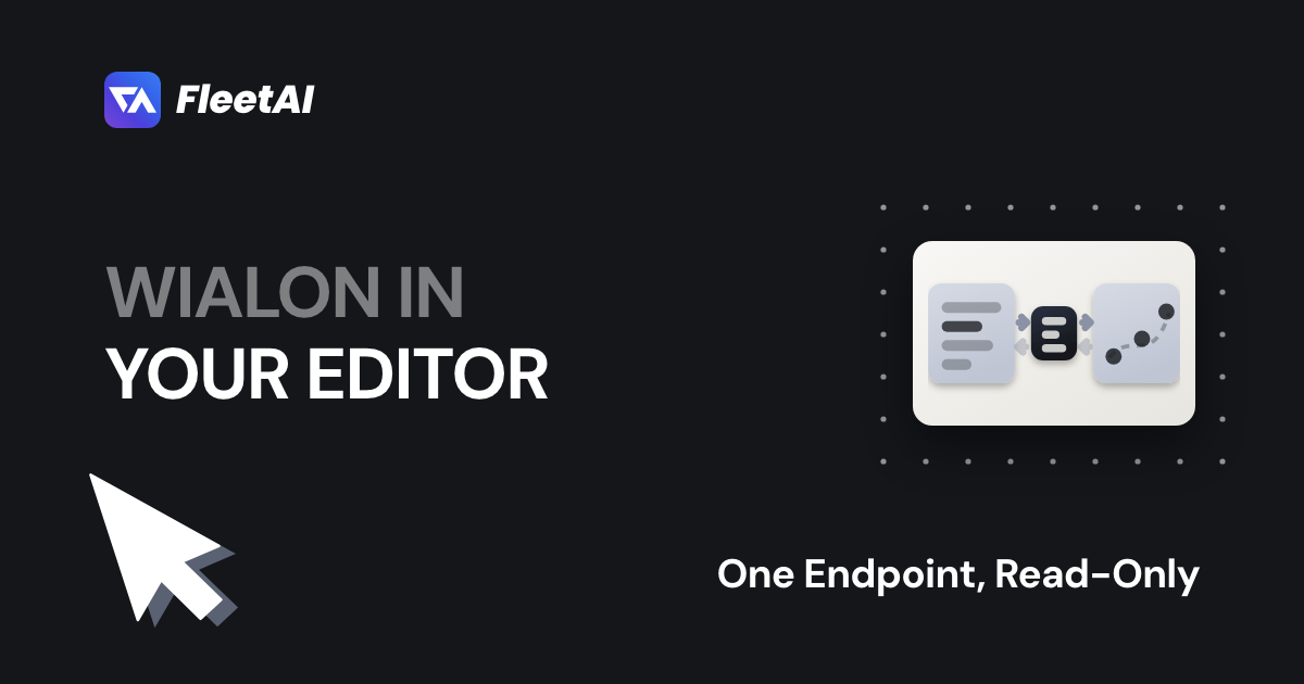 Cover: “Wialon in your editor” — an editor, the endpoint between, and the fleet it reads